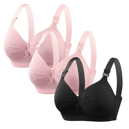WIZUTIZ Compression Bra for Women 3PCS Push up Bras Wirefree Plunge Lightly Lined Bralettes with Adjustable Spaghetti Strap Floral Print Pleated Embroidered Underwear for Lady Hiking M Multi-Color