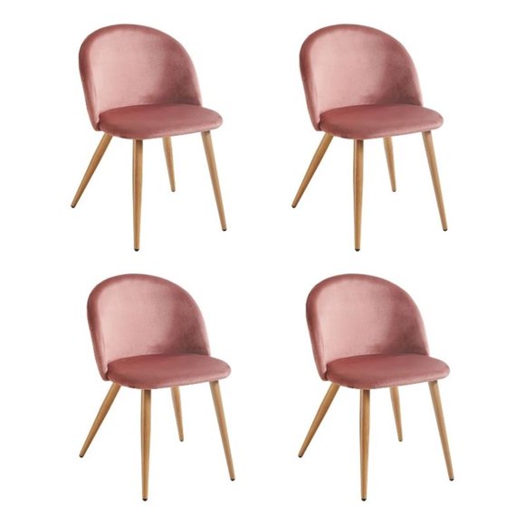 Homycasa Ensemble de 4 Chaises de Salle à Manger en Velours Rose avec Pattes en Métal Fini Chêne