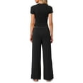 thumbnail image 3 of Conjuntos de pijama para mujer INSPIRE CHIC, camiseta de manga corta de punto, pantalones anchos de pierna larga con volantes, atuendos de 2 piezas, conjuntos de lounge PJ XL negro, 3 of 6