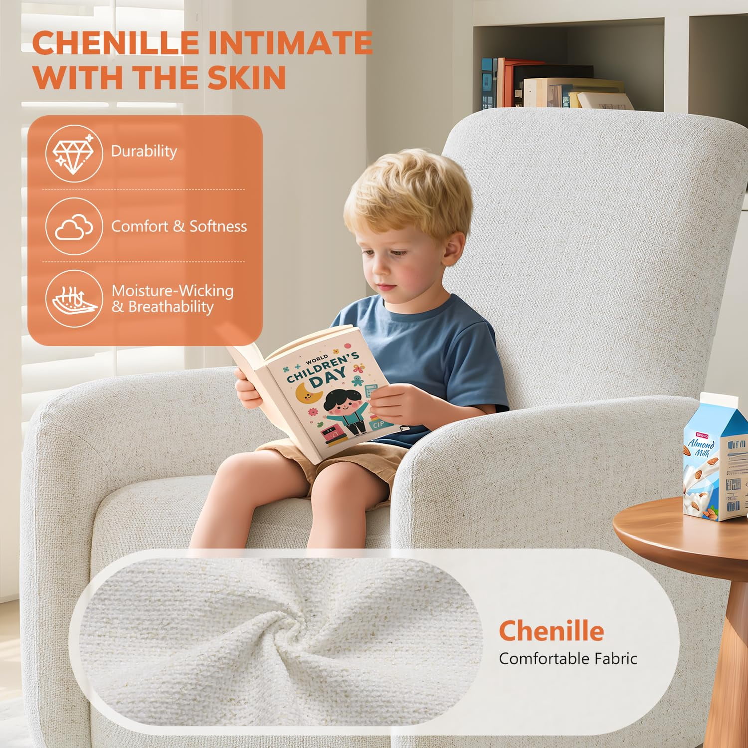 JULY'S SONG Power Glider Recliner Chair, 270°Swivel Rocker Reclining Chair with USB Ports for Nursery, Cream