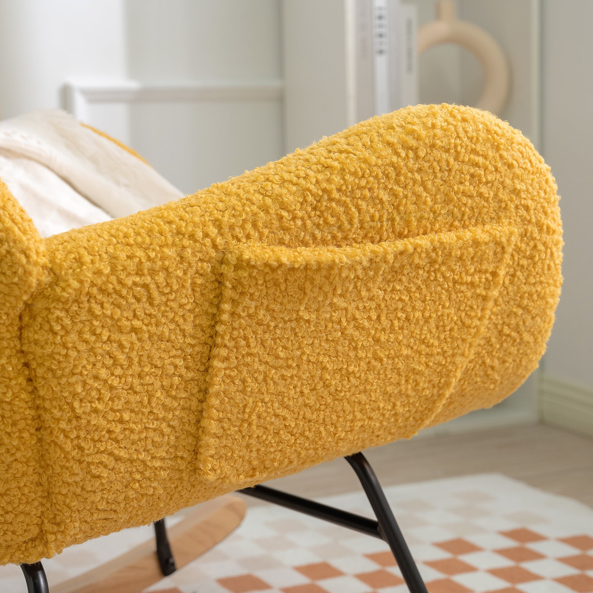 Rocking Chair Nursery,  Rocking Chair With Non-slip Mat, Metal Frame, High-density Sponge Backrest And Seat Cushion, Living Room Accent Chair