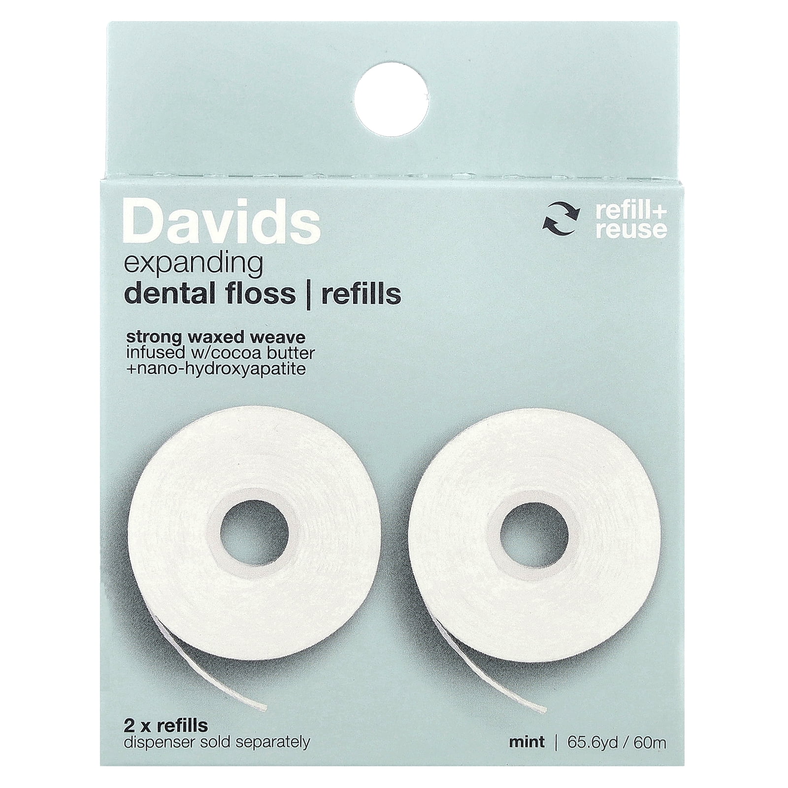 Davids Expanding Dental Floss, Refills, Mint, 2 Count