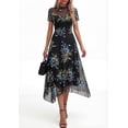 thumbnail image 3 of PRETTYGARDEN Cocktail Dresses for Women Summer Short Sleeve Floral Mesh Sheer Midi Party Wedding Guest Dress, 3 of 7