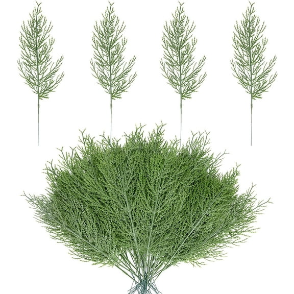 EBAOKUUP 25 PCS Artificial Pine Branches-13.7 Inches Fake Greenery Plants Pine Sprigs-Faux Pine Leaves Picks for DIY Garland Crafts Christmas Embellishing and Home Garden Decoration (25PCS)