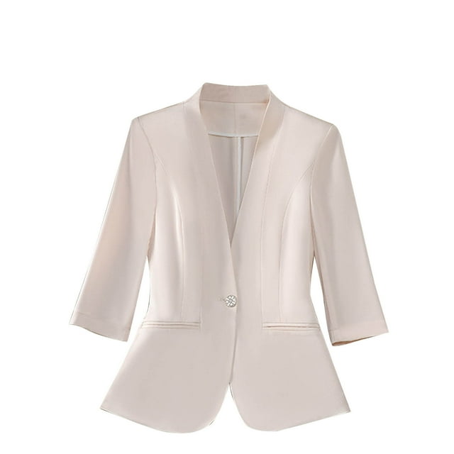 YABCSAZ Manteaux Printemps Automne Hiver pour Femmes, Mode Féminine Décontractée Couleur Unie Poche Col Rabattu Chemisier Blazer Manches 3/4, Vêtements Décontractés pour Filles / Vestes / Manteaux, Liquidation de Noël!