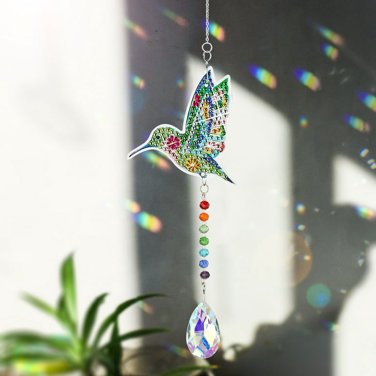 2pcs DIY Special Shape Crystal Hummingbird ArtificialDiamond Painting Set,  student Special Diamond Diamond Art Sunlight Capture Window Wind Chime Jewe