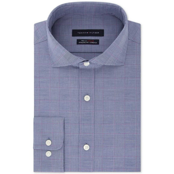 Tommy Hilfiger Men’s Fitted TH Flex Performance Stretch Moisture-Wicking Purple Check Dress Shirt(Purple, 15.5X34-35