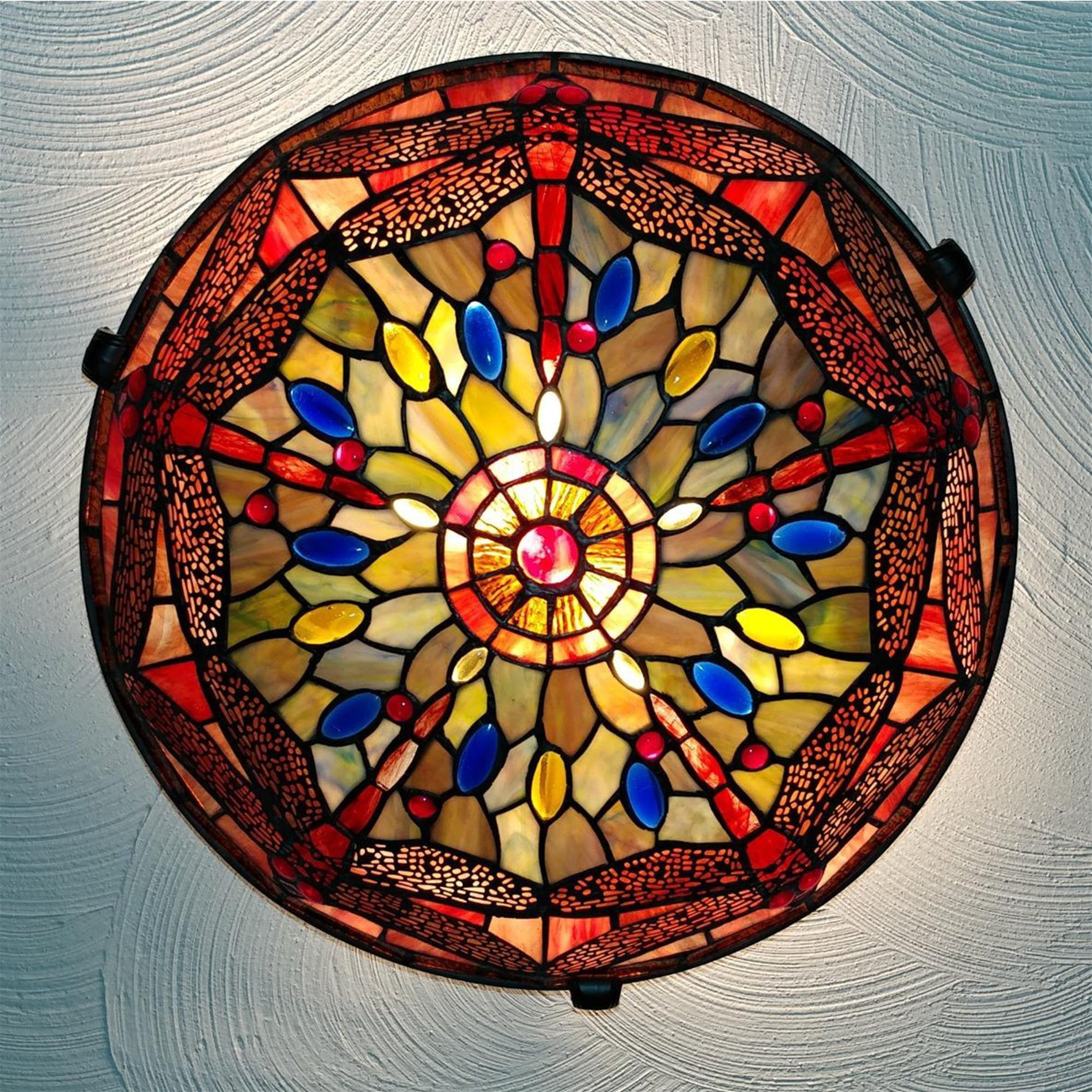 Kira Home Mateo 16" Tiffany Style Flush Mount Ceiling Light, 2-Light Hand-Crafted Art Glass Dragonfly Pattern, Black