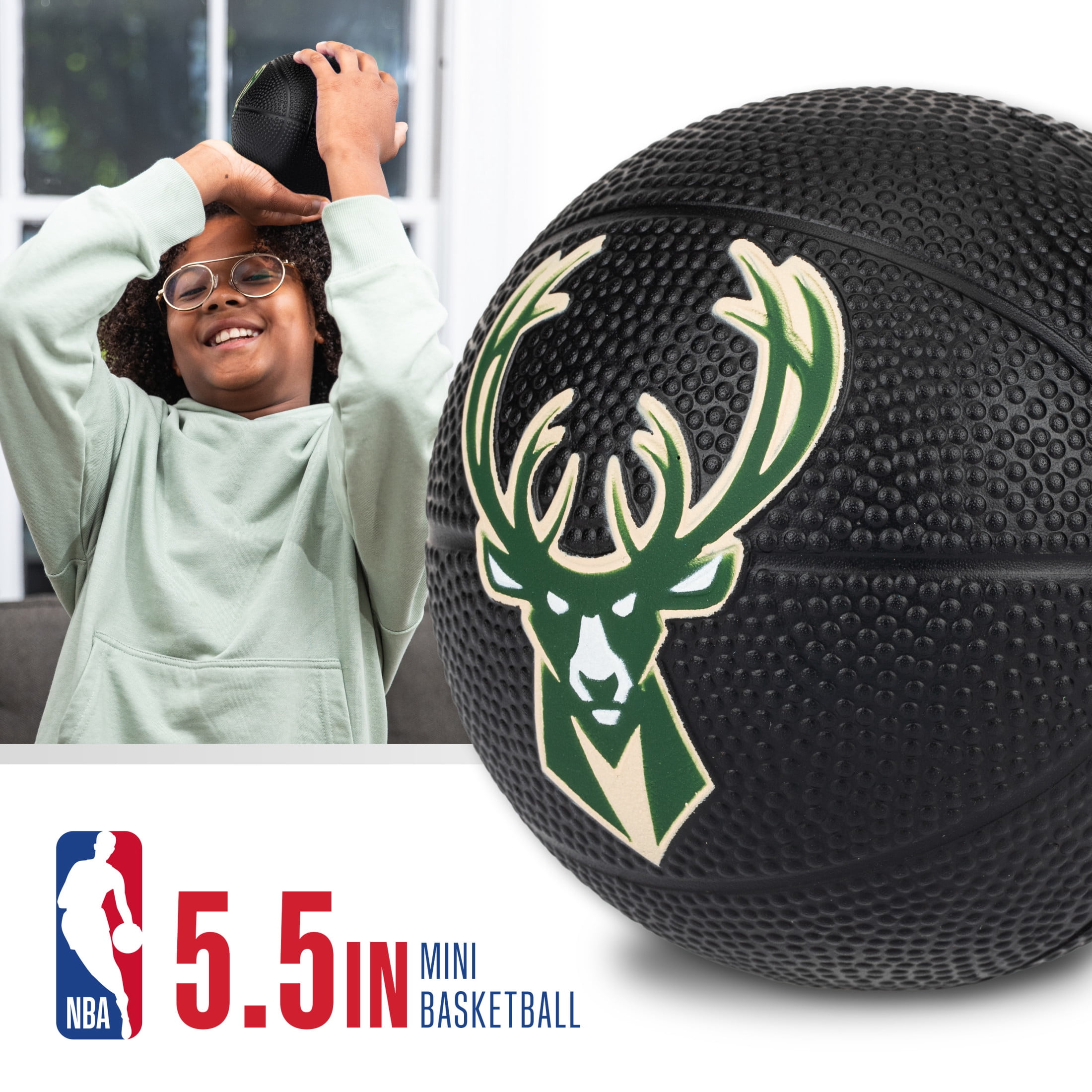 Franklin Sports NBA Milwaukee Bucks Mini Foam Basketball - Kids 5.5" Inch Toy Basketball for Over the Door + Mini Indoor Basketball Hoops - NBA Fan Shop Soft Foam Indoor Kids Basketballs
