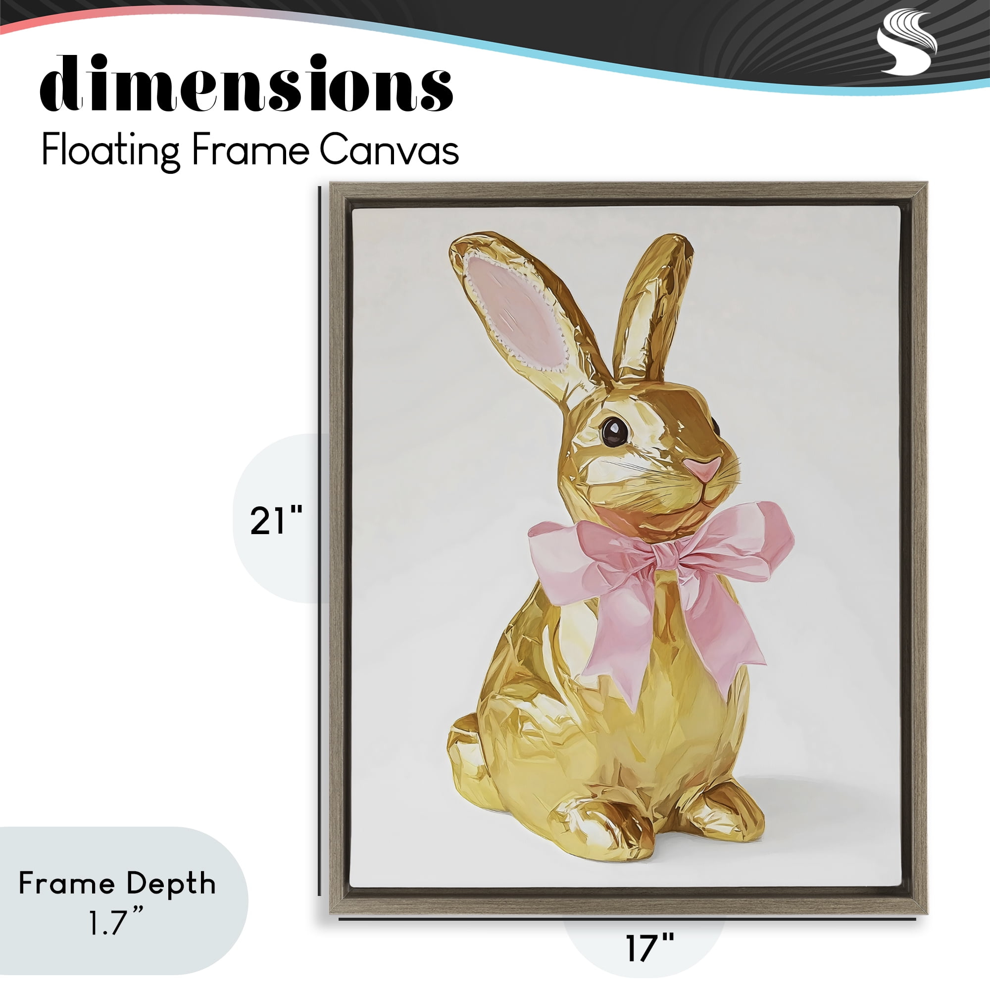 Stupell Industries Golden Easter Bunny with Ribbon Brown Framed Floater Canvas Wall Art, design by The Prints Vibe
