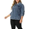 thumbnail image 4 of Agnes Orinda Women's Plus Size Button Down Chest Pocket Short Denim Jacket 4X Blue, 4 of 6