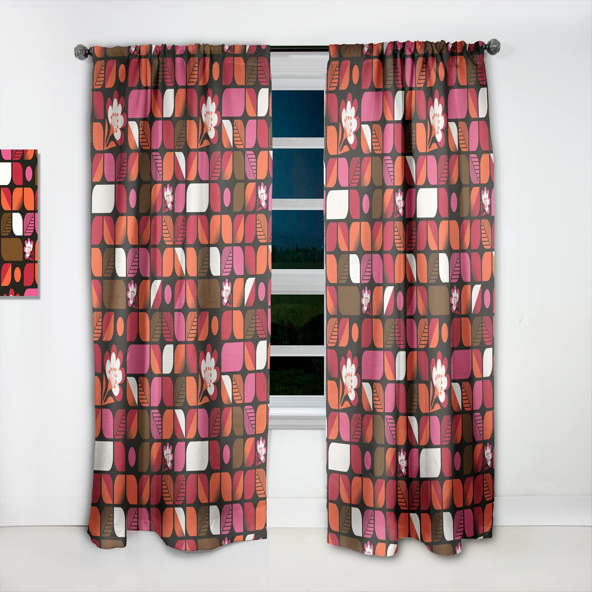 Designart 'Retro Geometric Flower Design I' Mid-Century Modern Curtain Panel