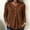 Brown, variant on Women's Casual V Neck Button Down Long Sleeve Blouse Loose Fit Cotton Linen Tunic Top with Curved Hem for Fall Spring Daily Wear