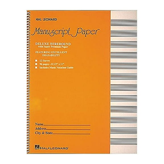 Hal Leonard Manuscript Paper 96 Page 12 Staves 8 1/2
