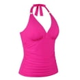 thumbnail image 6 of Firpearl Women's Halter Tankini Top V Neck Swimsuit Top Tummy Control Bathing Suit Tops Hot Pink US8, 6 of 6