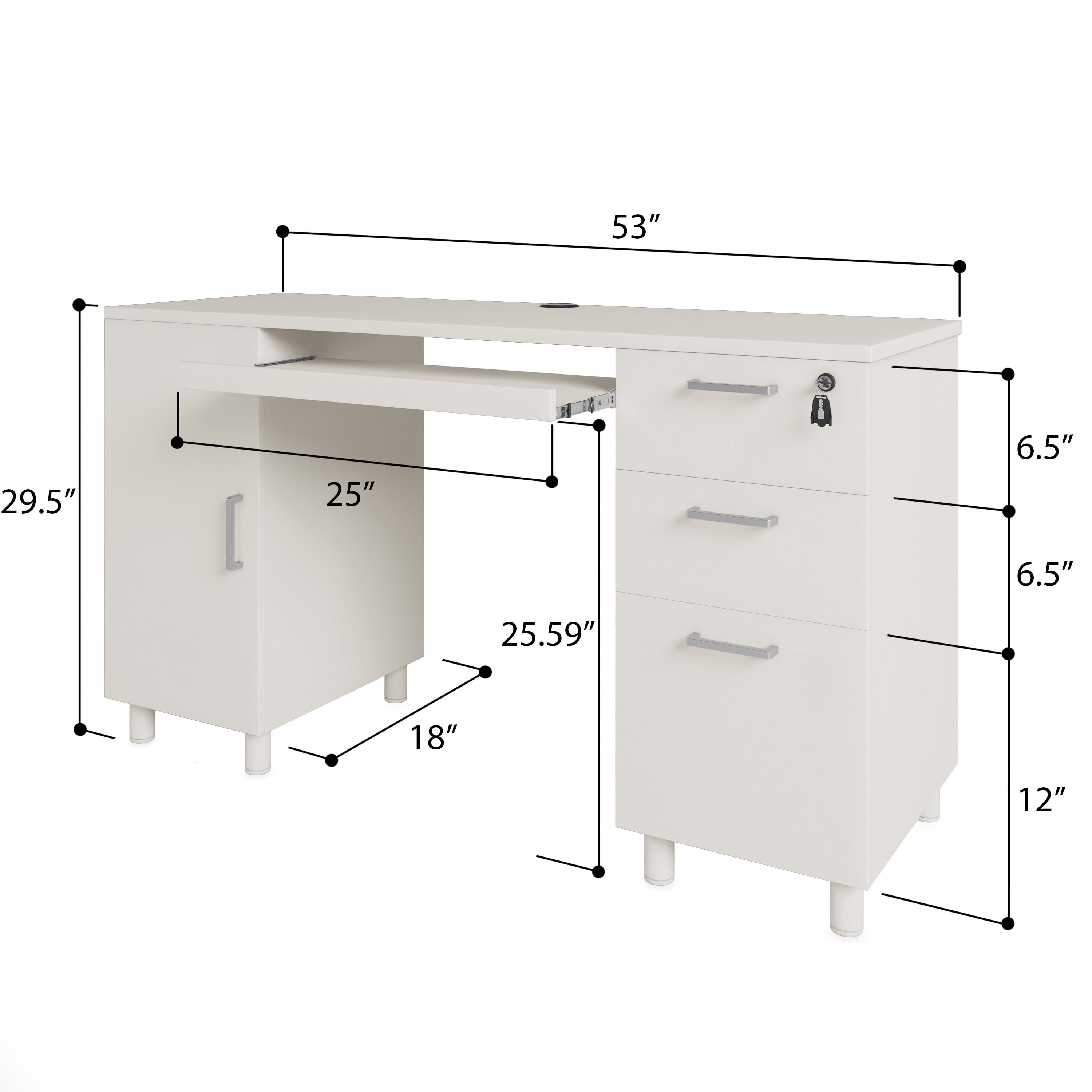 Modern Design Venice Computer Desk Great for Home Office Desk by Crafts and Comfort - 3 Drawers and CPU Storage Cabinet - Laptop Workstation with Keyboard Tray and Cable Hole - White