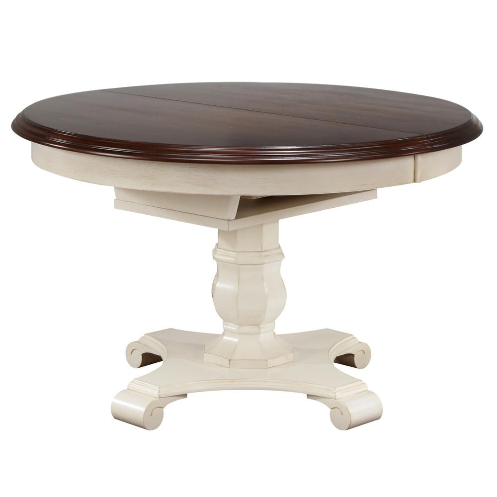 Sunset Trading Andrews Round/Oval Extendable Dining Table in White/Brown Wood