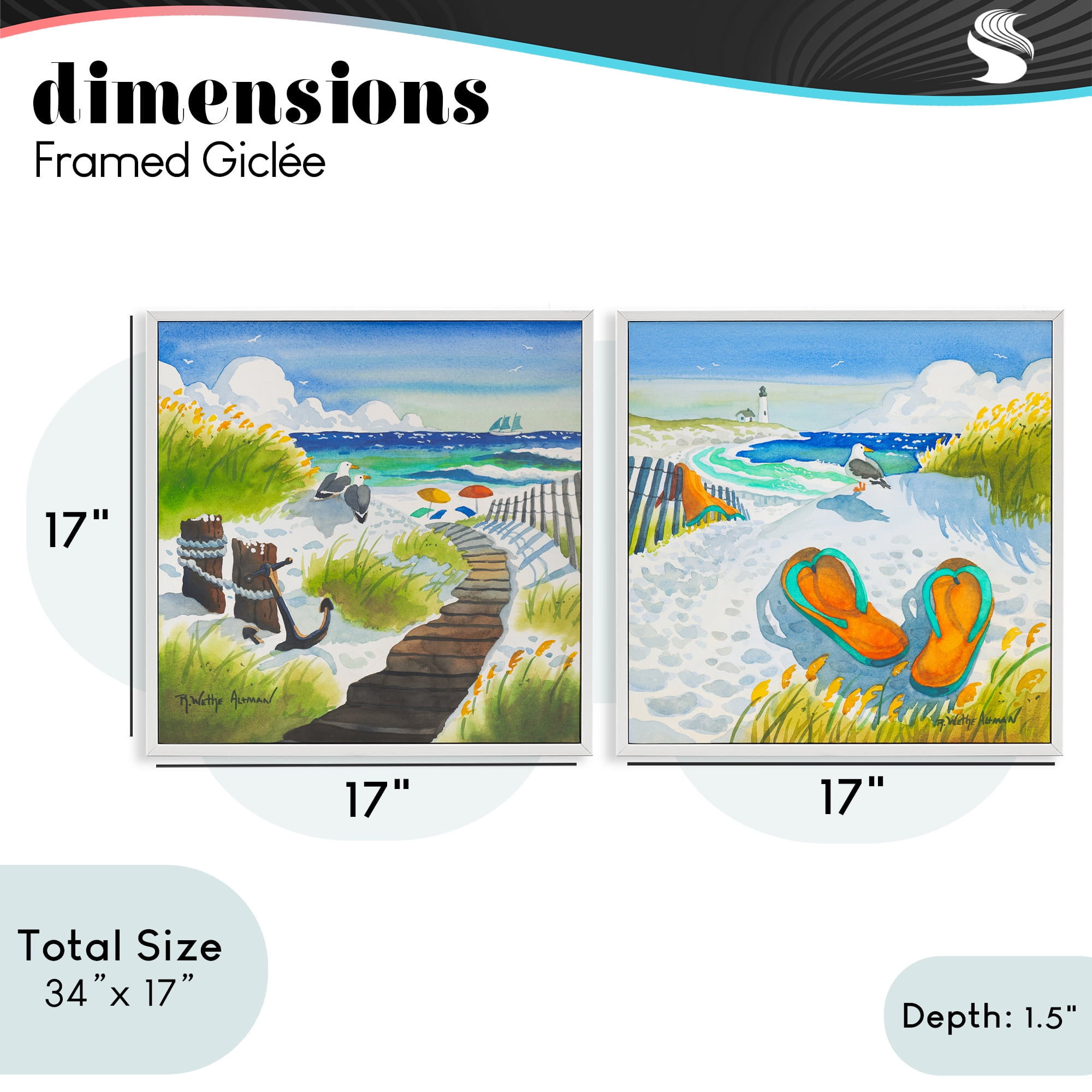 Stupell Industries Boardwalk Through Beach Scenery 2 Piece White Framed Giclee Art Set, design by Robin Altman