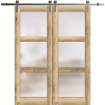 Sturdy Double Barn Door 36 x 96 inches | Lucia 2552 Oak | Stainless Steel 13FT Rail Hangers Heavy Set | Solid Panel Interior Doors