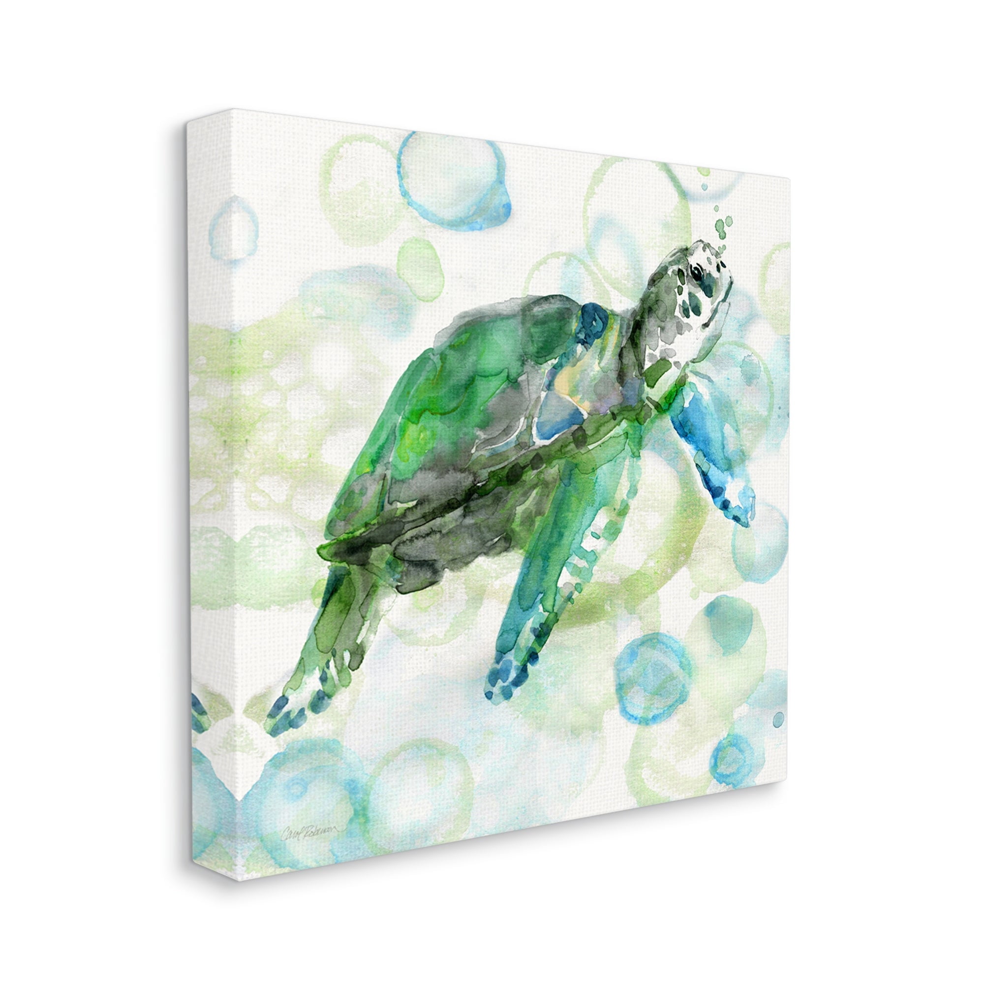 Stupell Industries Aquatic Sea Turtle Water Bubbles Watercolor Detail Painting Gallery Wrapped Canvas Print Wall Art, Design by Carol Robinson