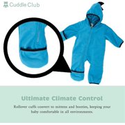 Cuddle Club One Piece Romper Hooded Fleece Onesie Jumper for Baby, Blue Black Dino 0-3 Mos