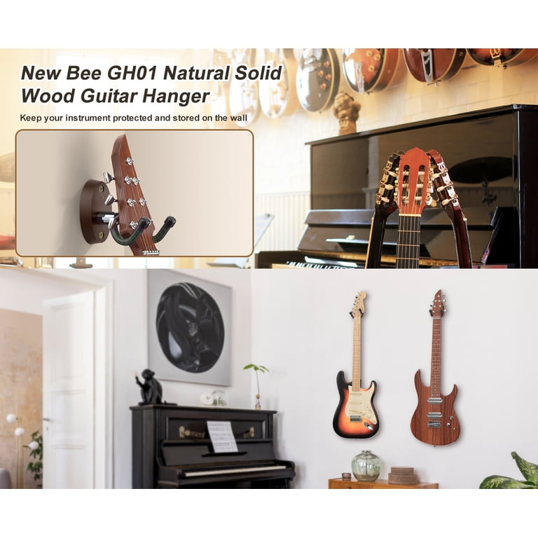 Guitar Wall Hanger 2-Pack - Solid Wood Mount For Guitars, Ukuleles & More