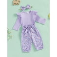 thumbnail image 3 of Suealasg Baby Girls Outfit 3Pcs Newborn Girls Spring Fall Clothing 3 6 12 18 Months Infant Girls Long Sleeve Ribbed Romper +Long Pants + Headband Set, 3 of 7