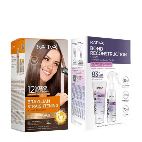 Kativa Total Plex Bond Repair Kit   Kativa Brazilian Straightening Kit | 2-Piece Hair Treatment Bundle | Bond Reconstructor   12-Week Straightening System