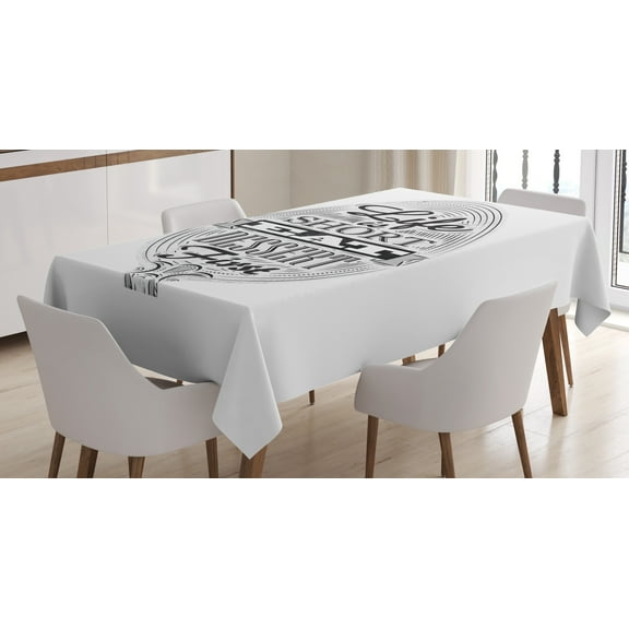 Ambesonne Saying Tablecloth Rectangular Table Cover, Retro Eat Dessert on Spoon, 60"x90", Charcoal Grey and White