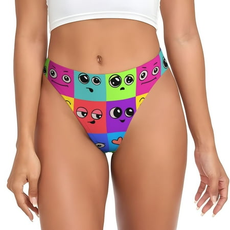 Sigee Doodle Faces Emotions for Women s G-String Panty  Low Rise  Soft Lace Perfect for Everyday Wear or Special Occasions-Small