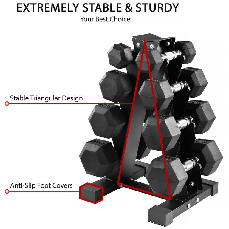 BalanceFrom 100LB Rubber Coated Hex Dumbbell Weight Set with A Frame Rack 5 20 lbs Pairs