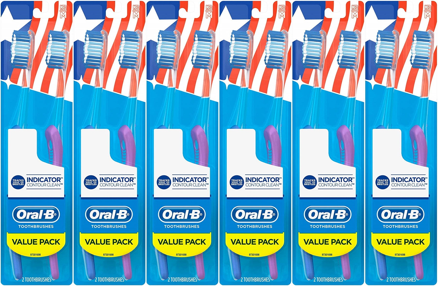Oral-B Indicator Contour Clean Toothbrush, Medium, 2 Count (Pack of 6