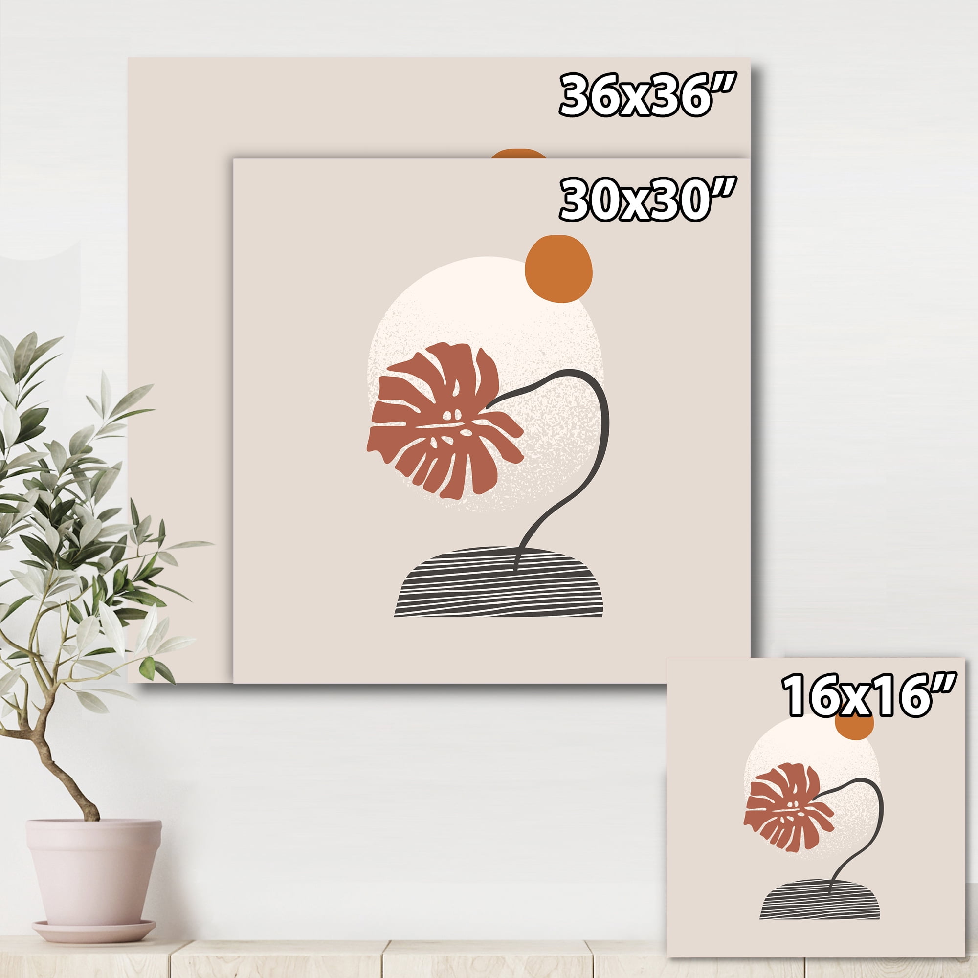 Abstract Geometry Shapes and Tropical Palm Leaf III 30 in x 30 in Painting Canvas Art Print, by Designart