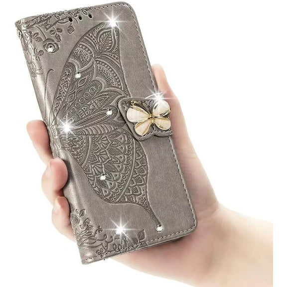 ZUKKASHAN For Samsung Galaxy A16 Case Glitter 3D Bling Sparkly Gems Butterfly Flip Case Stand Wallet Phone Case Card Slots Magnetic Silicone Bumper Shockproof Cover for Samsung Galaxy A16 5G