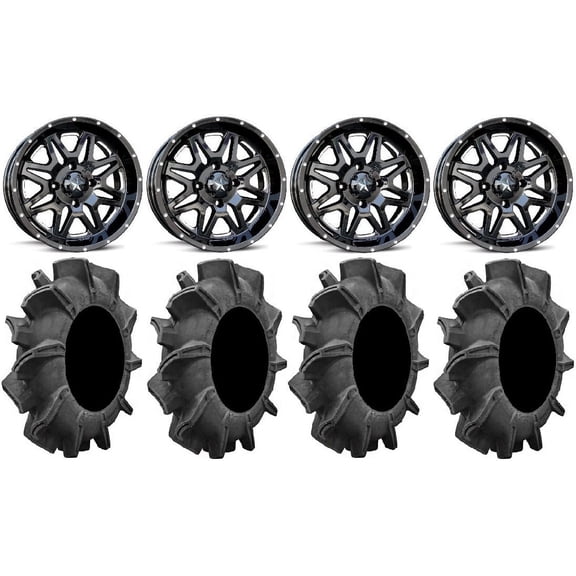 MSA Black Vibe 14" UTV Wheels 34" Assassinator Tires Polaris RZR XP 1000 / PRO XP / Ranger XP 900/1000