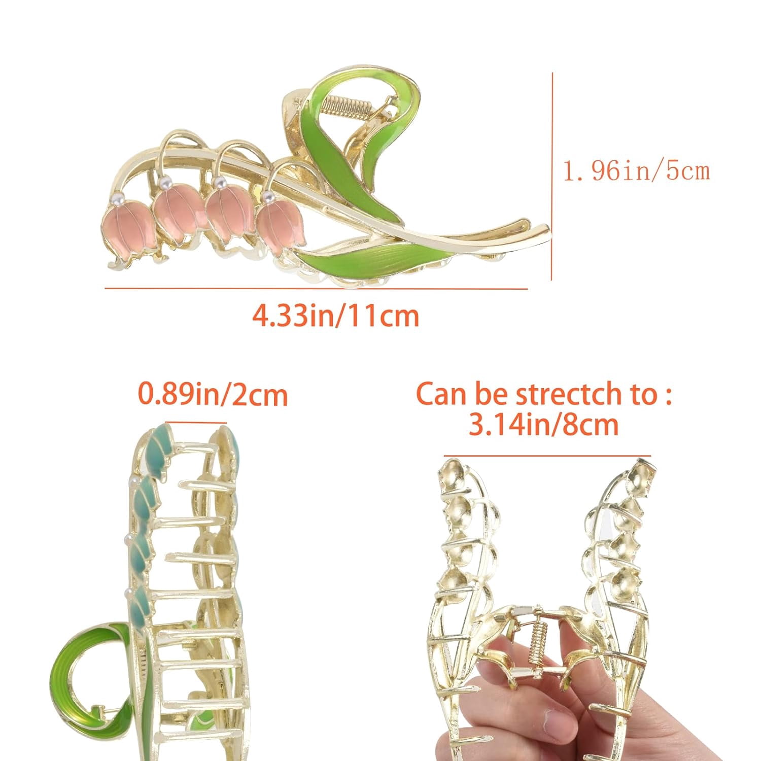 3-Piece Floral Metal Hair Accessories: Lily of the Valley Barrettes, Elegant Strong Hold Non-Slip Clamps for Thin/Medium Hair