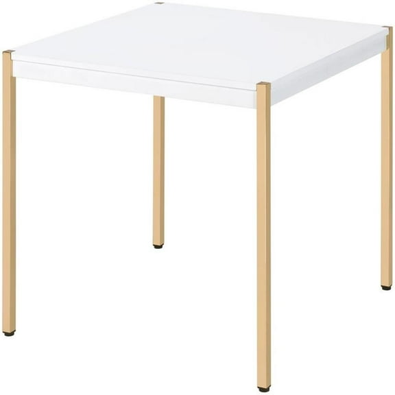 Bowery Hill Contemporary End Table in White & Gold Finish