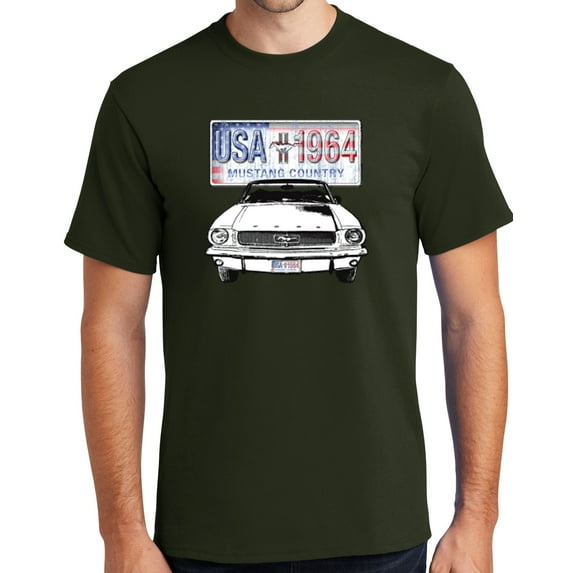 Buy Cool Shirts '64 Ford Mustang Country Cotton T-shirt, Medium Olive Green