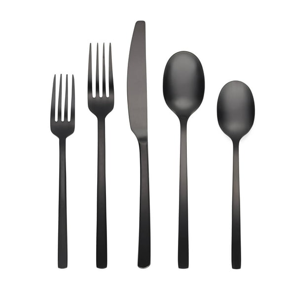 Cambridge Silversmiths Beacon Flatware Juego De Cubiertos De Satén Negro Para 4 Incluye Tenedores/Cucharas/Cuchillos De 20 Piezas