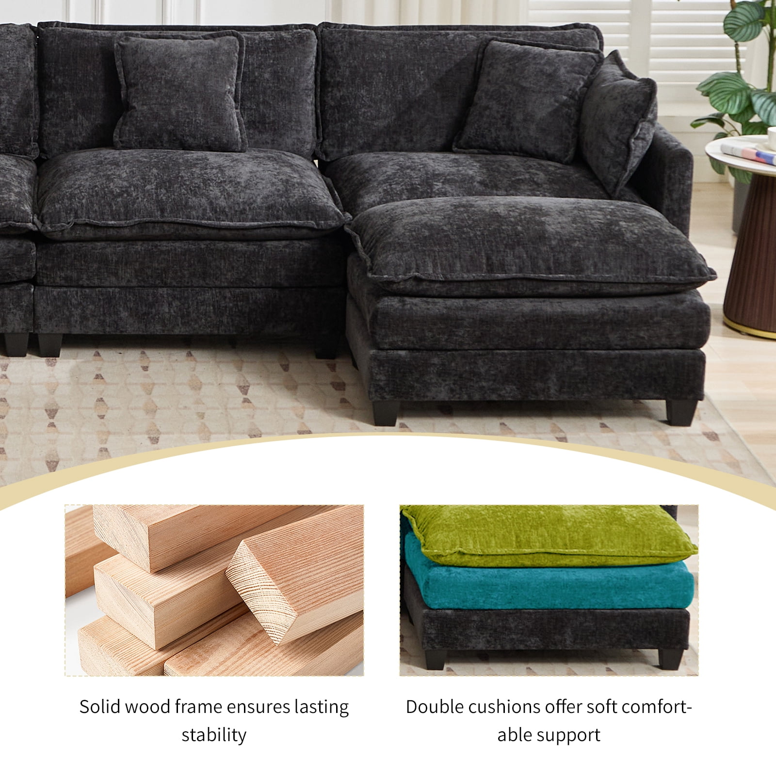 41.1” Chenille Single Sofa, Black Accent Couch, Modular Sectional for Living Room, Deep Seat, Sillón para Sala