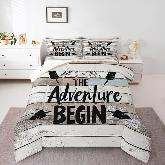 Erosebridal Happy Camping Bedding Twin Comforter Set,Lodge Cabin Down Comforter,River House Bedding Sets Twin with Comforter,Microfiber Boys Bedroom Decor,Reversible,3pcs