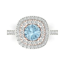 1.615 ct Round Cut Natural Swiss Blue Topaz Solitaire with Simulated Diamond Accents 18K White/Rose Gold Womens Engagement Ring