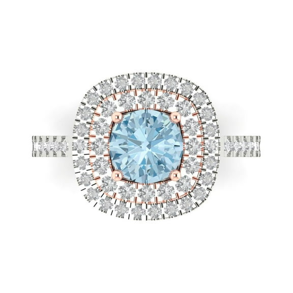 1.615 ct Round Cut Natural Swiss Blue Topaz Solitaire with Simulated Diamond Accents 14K White/Rose Gold Womens Engagement Ring