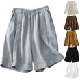 thumbnail image 2 of QATAINLAV Linen Shorts for Women, Women's Athletic Shorts 2024 Summer Casual Linen Shorts Solid Color Pocketed Short Pants Gym High Waisted Elastic Workout Shorts, Coffee, M, 2 of 6