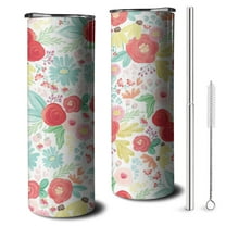 20oz Pioneer Flower Skinny Tumblers Stainless Steel Tumbler with Lid and Straw,Vacuum Insulated Double Wall Travel Tumbler Cups with Cleaning Brush for Coffee,Tea