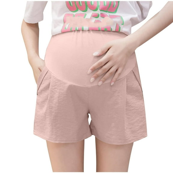 LIaqionyy Womens Cotton Maternity Shorts with Pockets Pregnancy Casual Work Adjustable Waist Comfy Pants Clothes