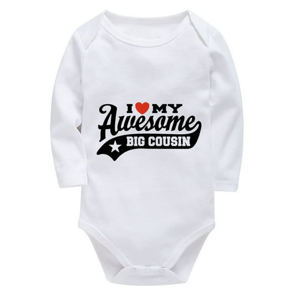 I Love My Awesome Big Cousin Newborn Funny Onesie Long Sleeve Funny Baby Onsies White Baby Bring Home Outfit Boy