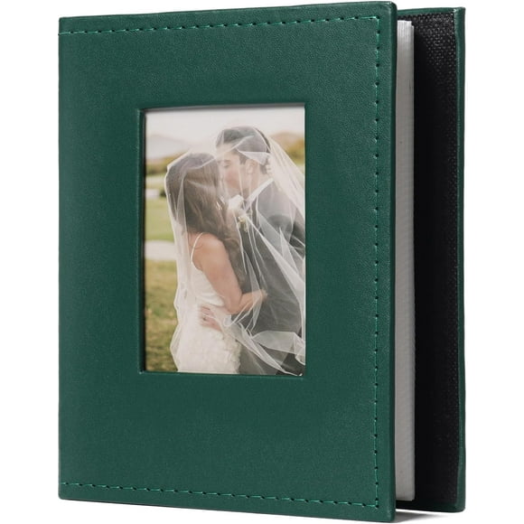 shiyou-Photo Album 4x6 Photos - 100 Photos Small Capacity Premium Leather Cover Photo Book, Small Photo Album for Wedding Family Baby (Dark Green)