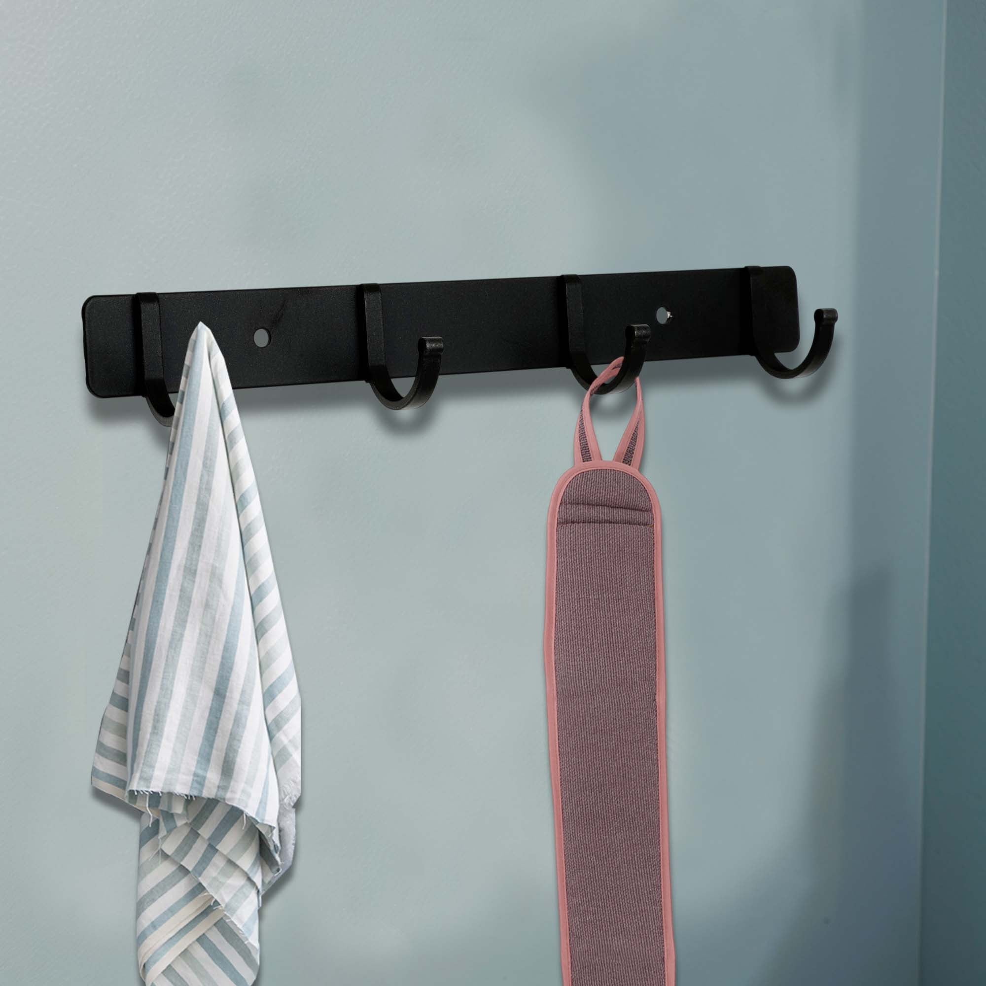 Unique Bargains Coat Rack Wall Mount Coat Hooks Hat Rack Black 9.65"x1.18"x0.12" 1 Pc