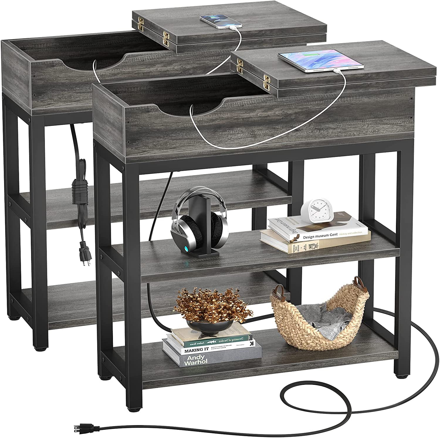 Homieasy End Table Set of 2 with Charging Station, Narrow Sofa Side